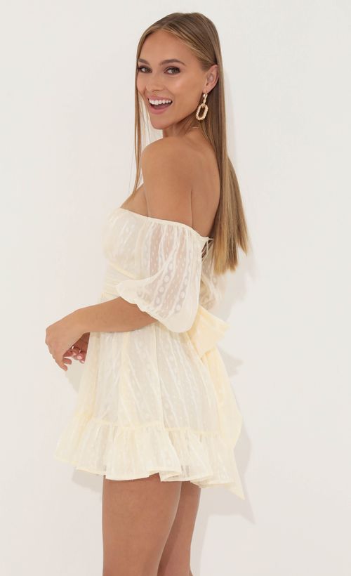 Picture Roxana Chiffon Off The Shoulder Dress in Cream. Source: https://media.lucyinthesky.com/data/May22_2/500xAUTO/1V9A04612.JPG