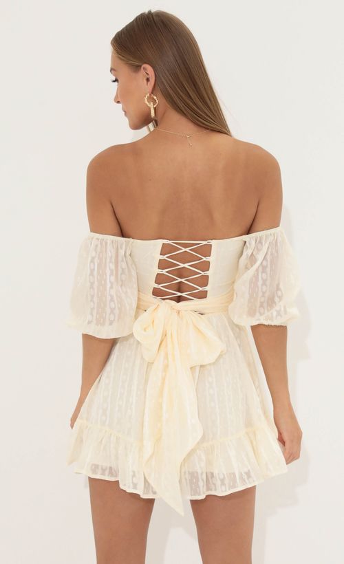Picture Roxana Chiffon Off The Shoulder Dress in Cream. Source: https://media.lucyinthesky.com/data/May22_2/500xAUTO/1V9A0466.JPG