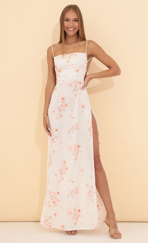 Picture Aviana Floral Crepe Satin Maxi in White. Source: https://media.lucyinthesky.com/data/May22_2/500xAUTO/1V9A1177.JPG