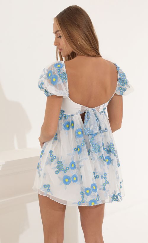 Graduation Dresses > Dalilah Baby Doll Dress in White Floral