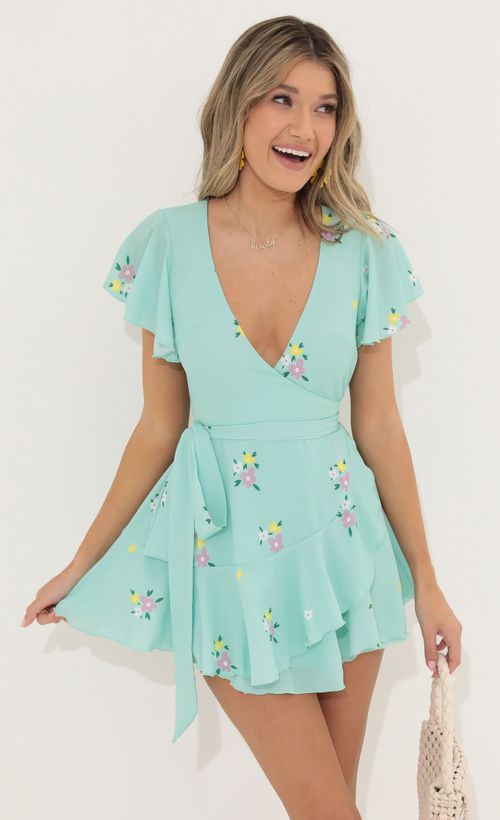 Picture Eliza Wrap Dress in Floral Mint. Source: https://media.lucyinthesky.com/data/May22_2/500xAUTO/1V9A1773.JPG