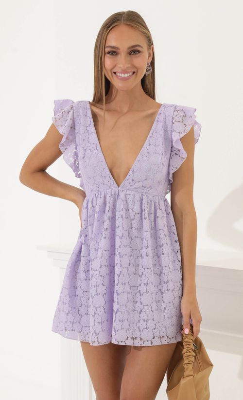 Flor Embroidered Baby Doll Dress in Purple