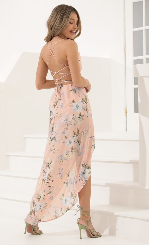 Picture Chiffon Chelsea Print Luxe Maxi Dress in Peach Foil. Source: https://media.lucyinthesky.com/data/May22_2/500xAUTO/1V9A2449.JPG