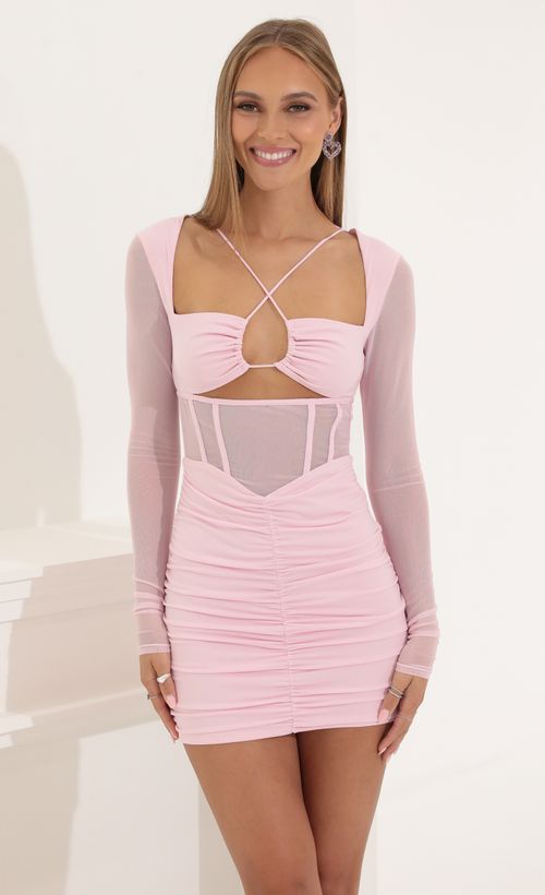 Picture Annette Long Sleeve Dress in Pink. Source: https://media.lucyinthesky.com/data/May22_2/500xAUTO/1V9A2607.JPG
