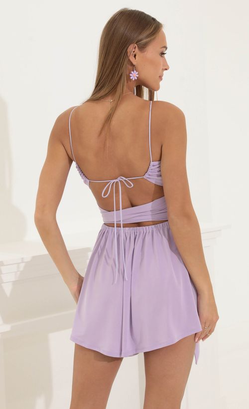 Picture Sammie Wrap Romper in Purple. Source: https://media.lucyinthesky.com/data/May22_2/500xAUTO/1V9A3000.JPG