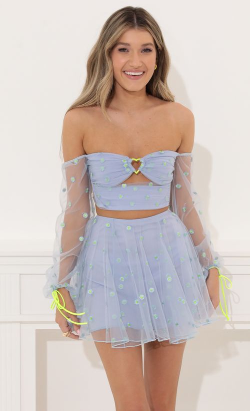 Picture Eve Floral Tulle Two Piece Set in Blue. Source: https://media.lucyinthesky.com/data/May22_2/500xAUTO/1V9A6544.JPG
