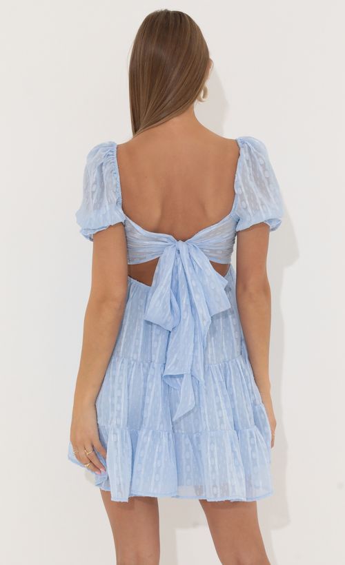 Picture Gloria Chiffon Fit and Flare Dress in Blue. Source: https://media.lucyinthesky.com/data/May22_2/500xAUTO/1V9A8665.JPG