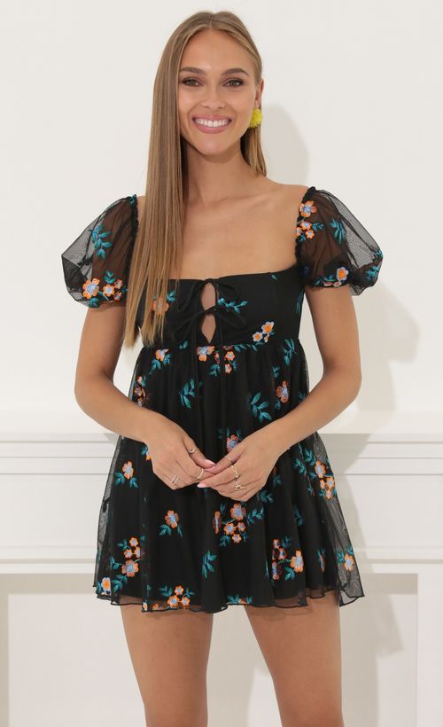Picture Dalilah Floral Baby Doll Dress in Black. Source: https://media.lucyinthesky.com/data/May22_2/500xAUTO/1V9A8687.JPG