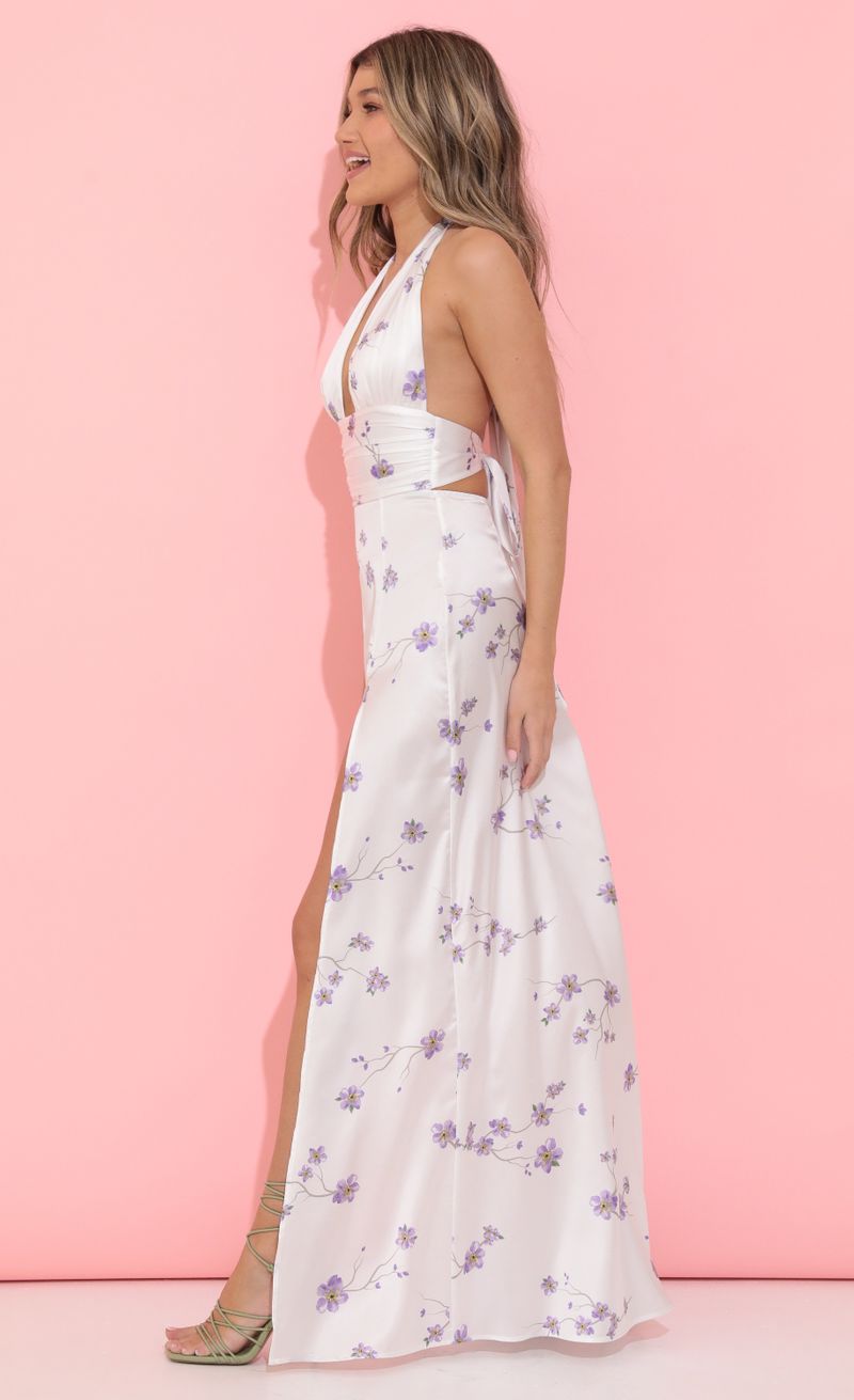 Picture Waverly Floral Crepe Satin Maxi Dress in White. Source: https://media.lucyinthesky.com/data/May22_2/800xAUTO/1V9A1927.JPG