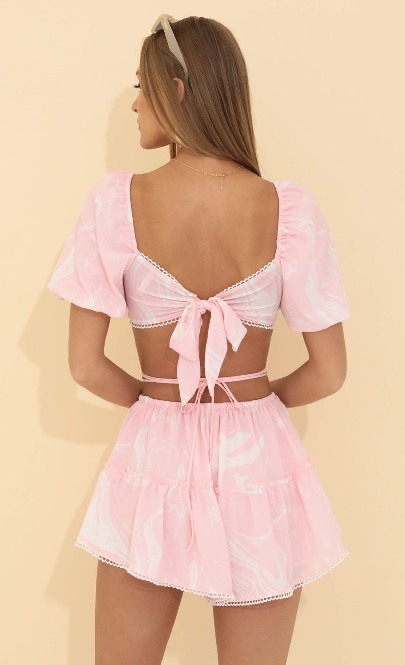 Picture Sandy Marble Crepe Two Piece Set in Pink. Source: https://media.lucyinthesky.com/data/May22_2/800xAUTO/1V9A19371.JPG