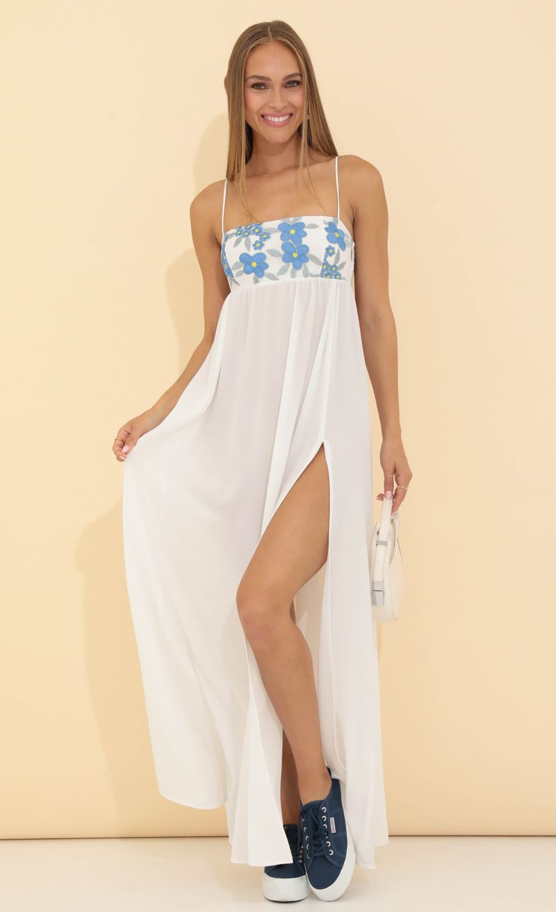 Picture Gail Crepe Embroidered Maxi Dress in White. Source: https://media.lucyinthesky.com/data/May22_2/800xAUTO/1V9A3965.JPG