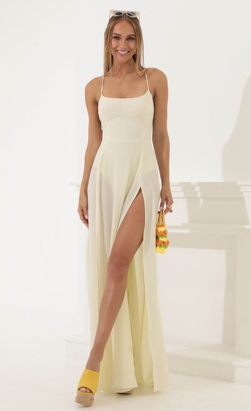 Picture Caitlin Crepe Pinstripe Maxi Dress in Cream. Source: https://media.lucyinthesky.com/data/May22_2/800xAUTO/1V9A4989.JPG