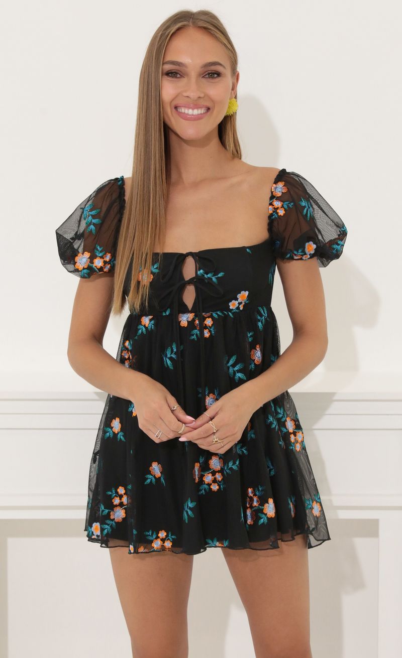 Picture Dalilah Floral Baby Doll Dress in Black. Source: https://media.lucyinthesky.com/data/May22_2/800xAUTO/1V9A8687.JPG
