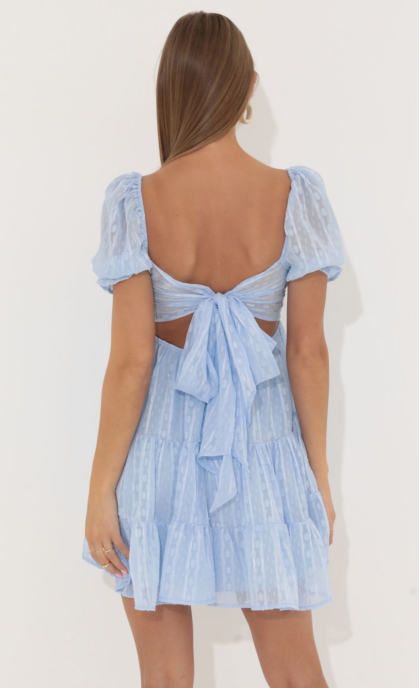Picture Gloria Chiffon Fit and Flare Dress in Blue. Source: https://media.lucyinthesky.com/data/May22_2/850xAUTO/1V9A8665.JPG