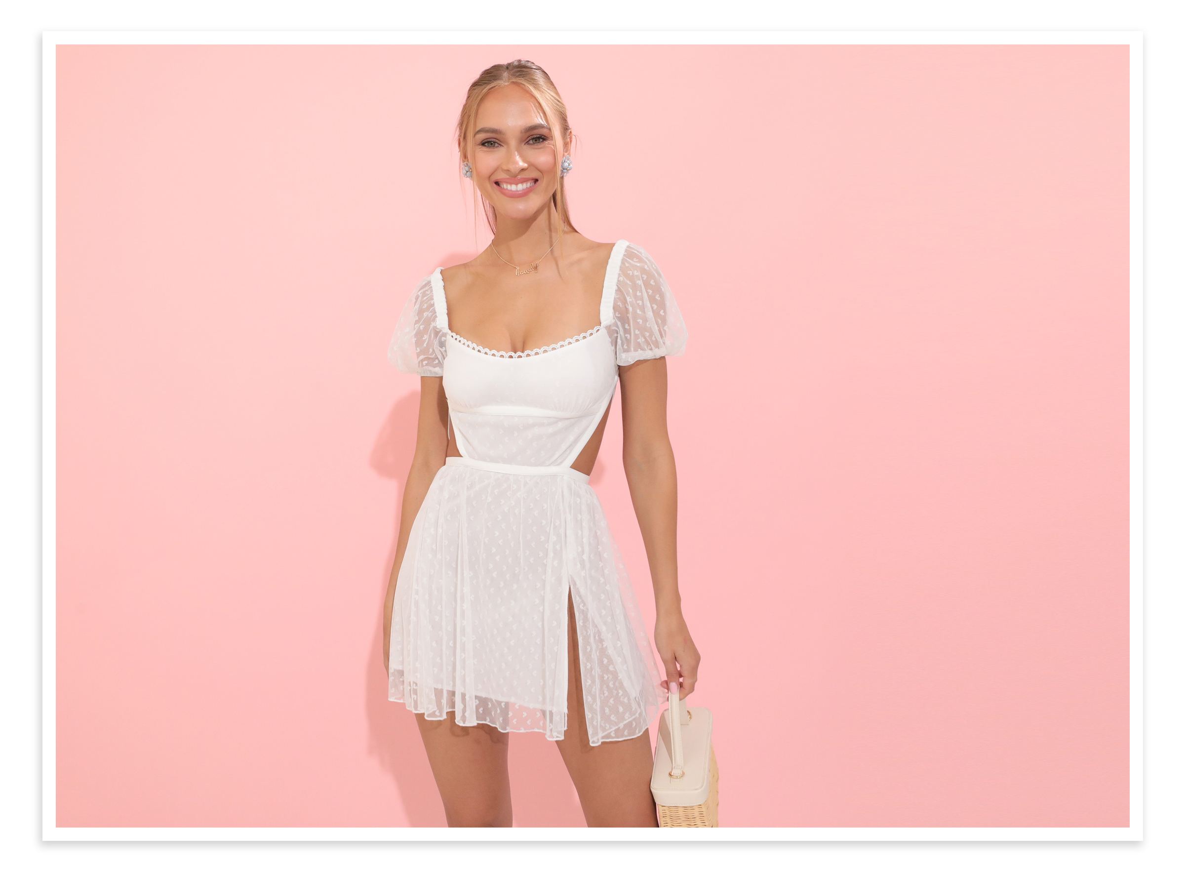 Aura Fit and Flare Dress in White Hearts
