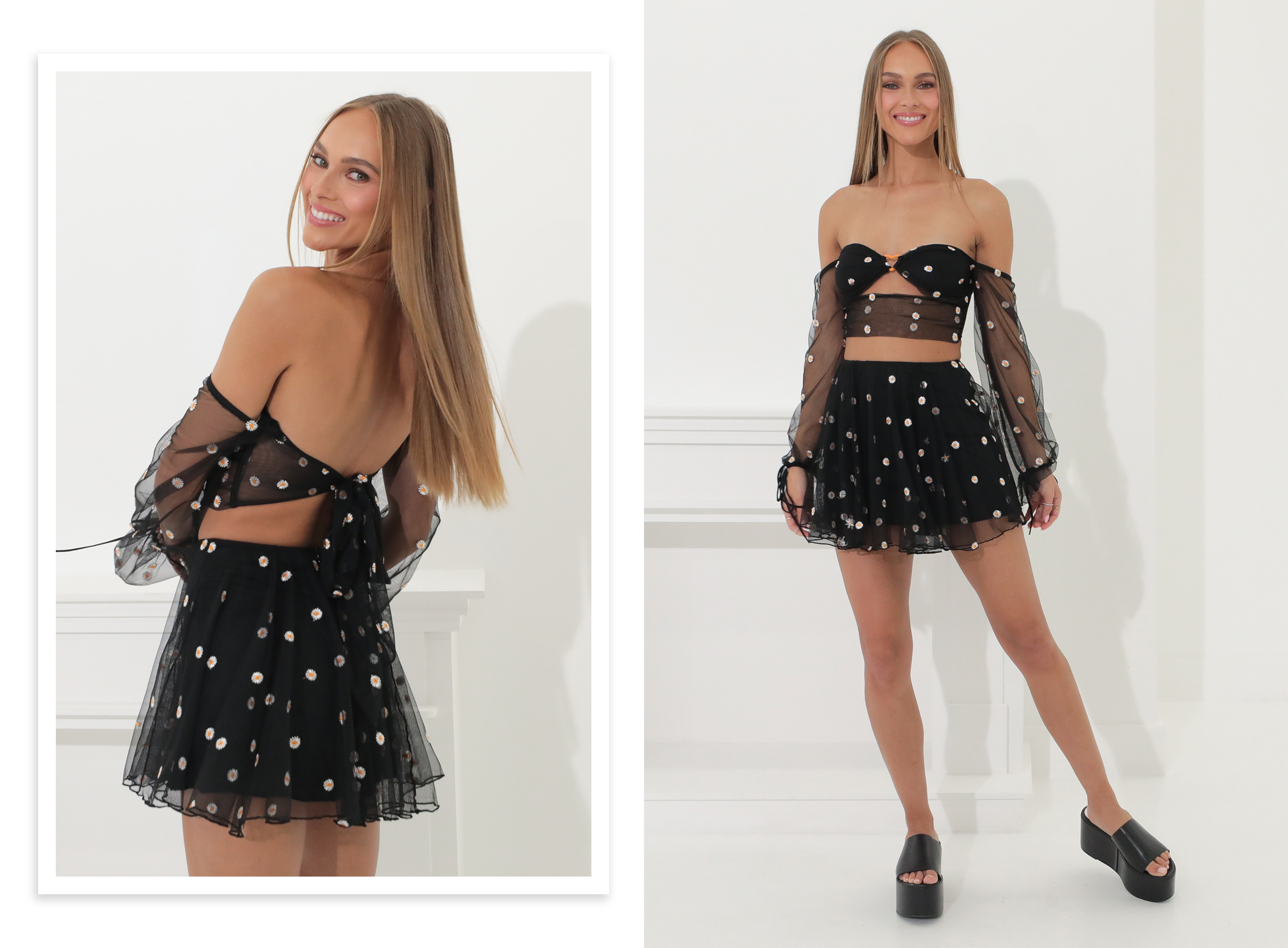 Eve Floral Tulle Two Piece Set in Black