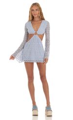 Picture Ethelyn Cut-Out Mini Dress in Blue. Source: https://media.lucyinthesky.com/data/May23/150xAUTO/130e09db-cefb-48c0-b4cc-c2e57f0ef74f.jpg