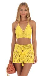 Picture Sunbeam Crochet Three Piece Skirt Set in Yellow. Source: https://media.lucyinthesky.com/data/May23/150xAUTO/46e92f43-2243-4fc2-81a5-79be3f5c0ea0.jpg