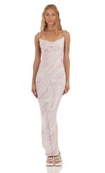 Picture Torin Back Slit Maxi Dress in Purple Swirl. Source: https://media.lucyinthesky.com/data/May23/150xAUTO/636a14ec-391f-448c-8890-6fbb44802f6d.jpg