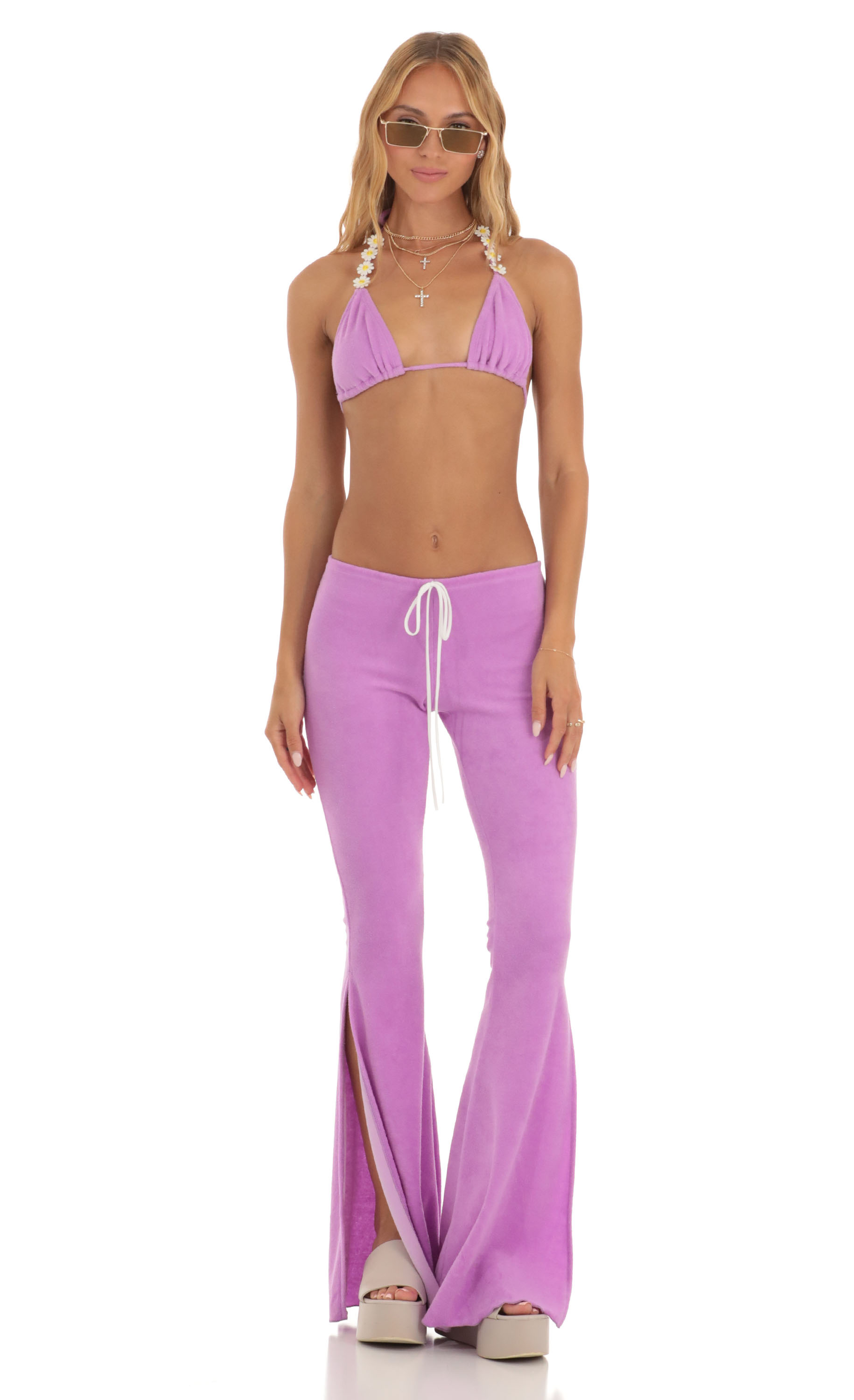 Siesta Floral Two Piece Pant Set in Purple