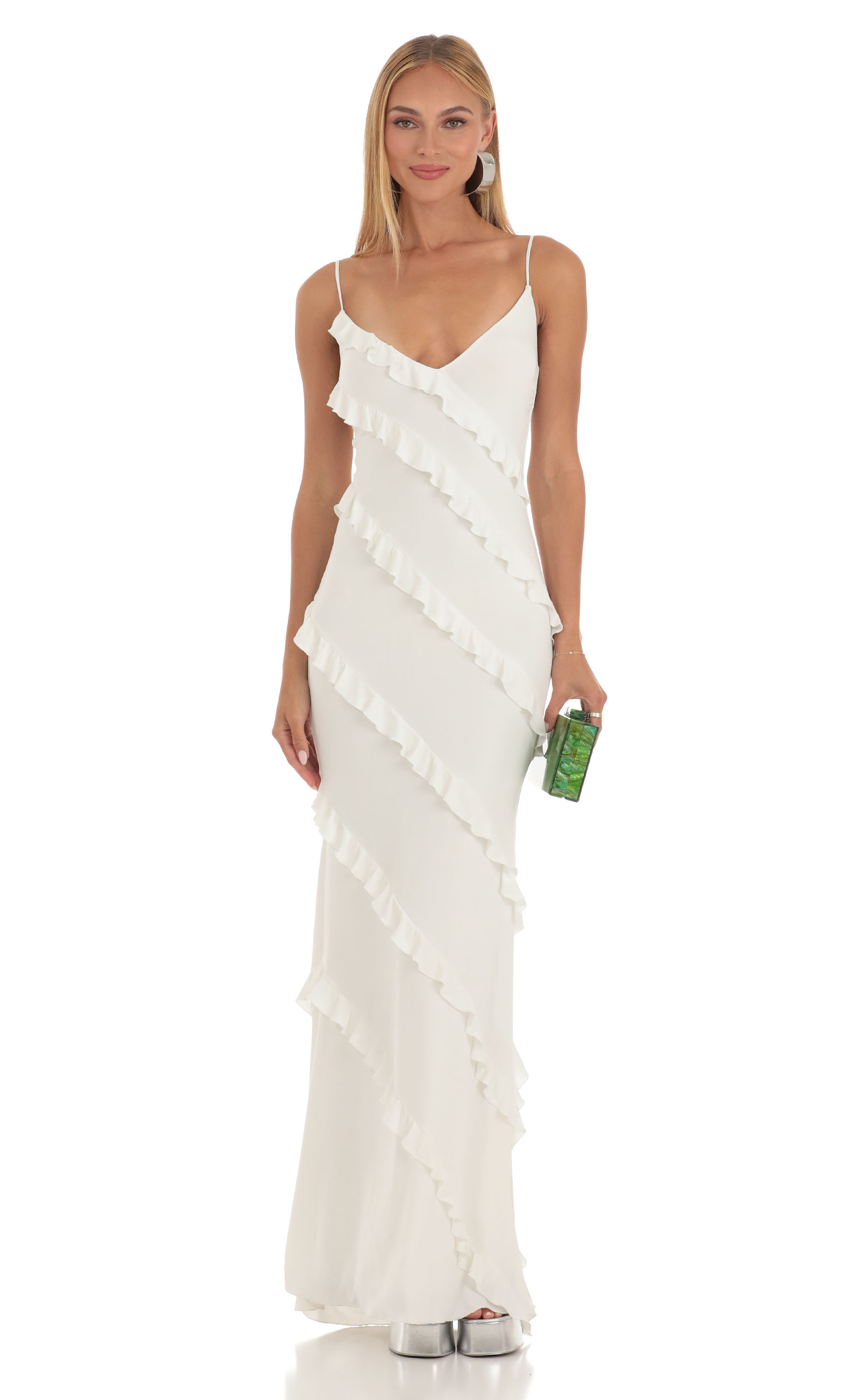 Elowen Ruffle Maxi Dress in White