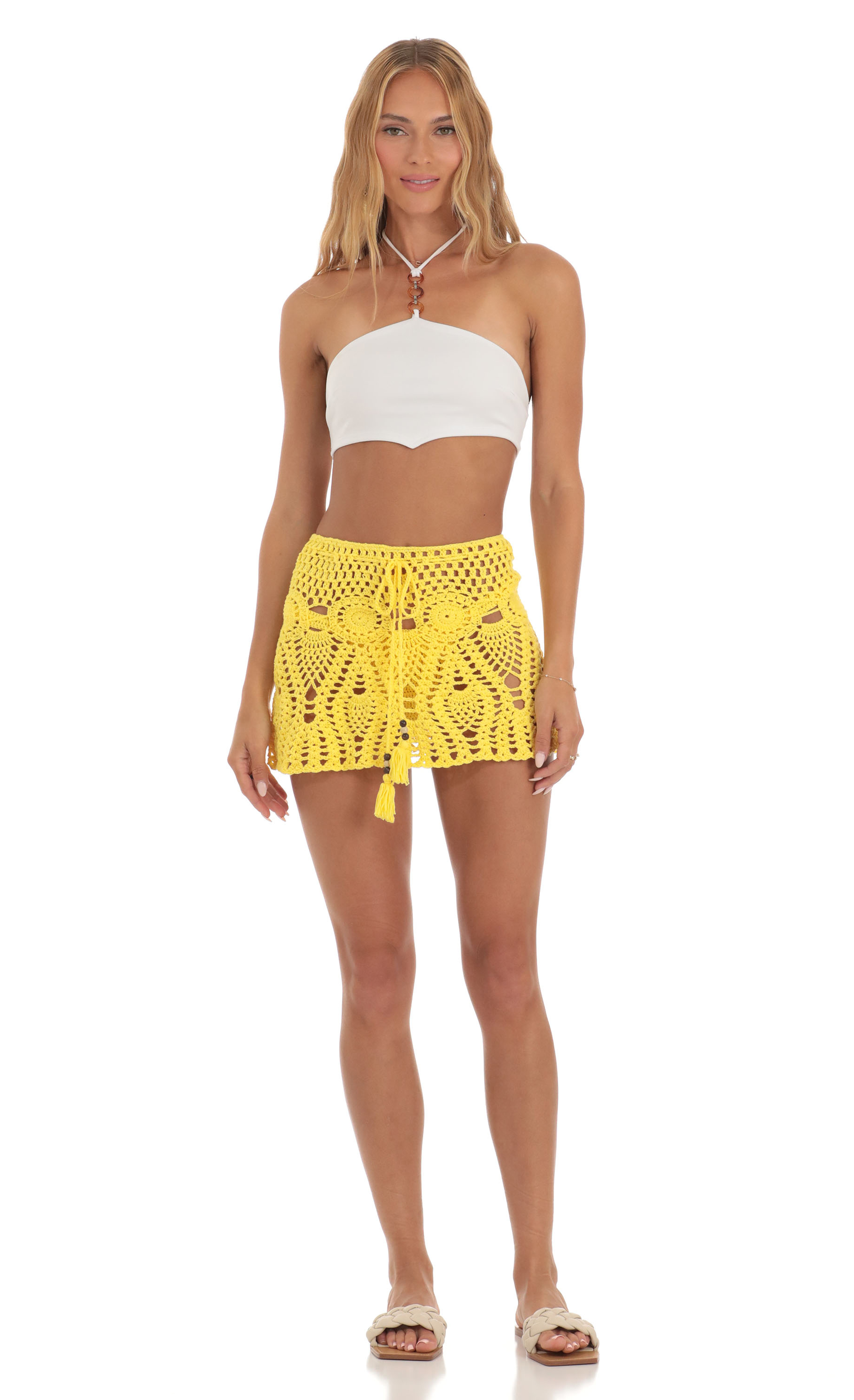Sunbeam Crochet Two Piece Skirt Set in Yellow