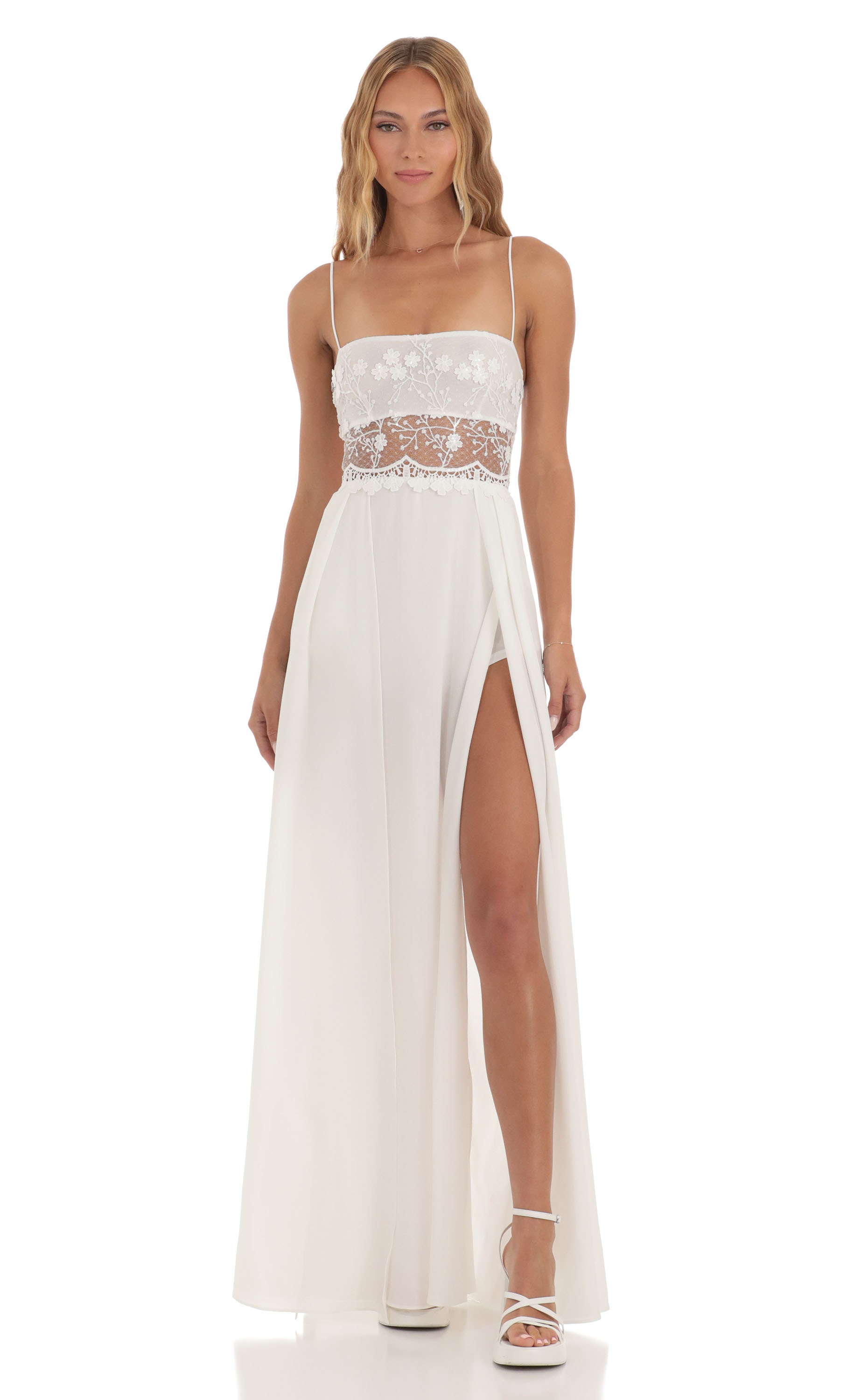 Kingsley Lace Sequin Maxi Dress in White