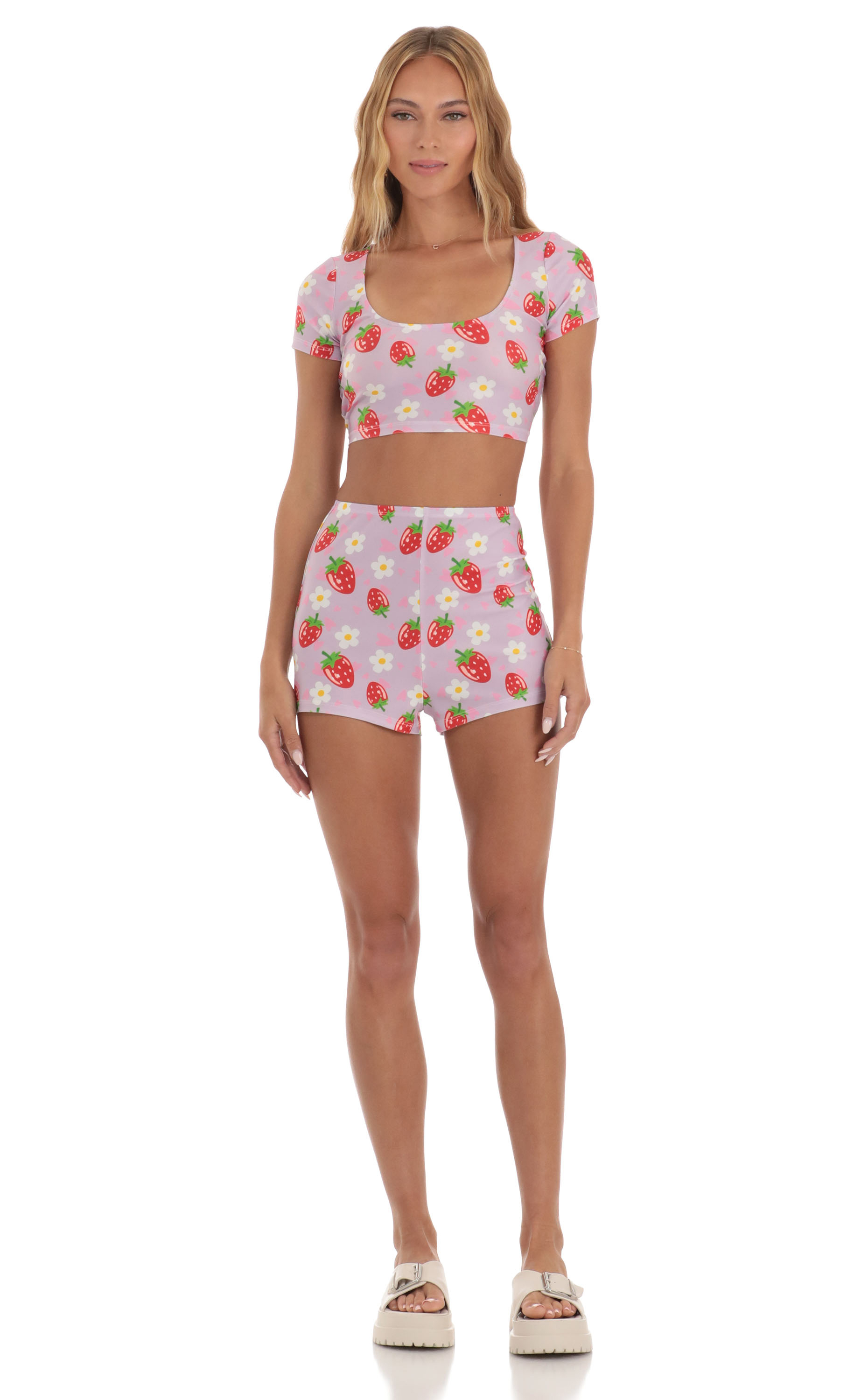 Zell Strawberry Floral Two Piece Short Set in Purple