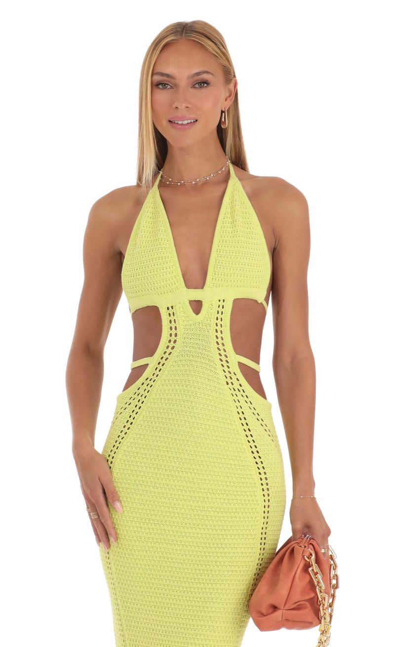 Odell Crochet Cut-Out Dress in Neon Yellow | LUCY IN THE SKY