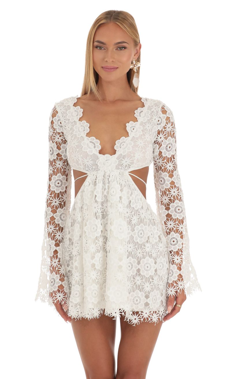Elka Embroidery Cut-Out Mini Dress in White | LUCY IN THE SKY