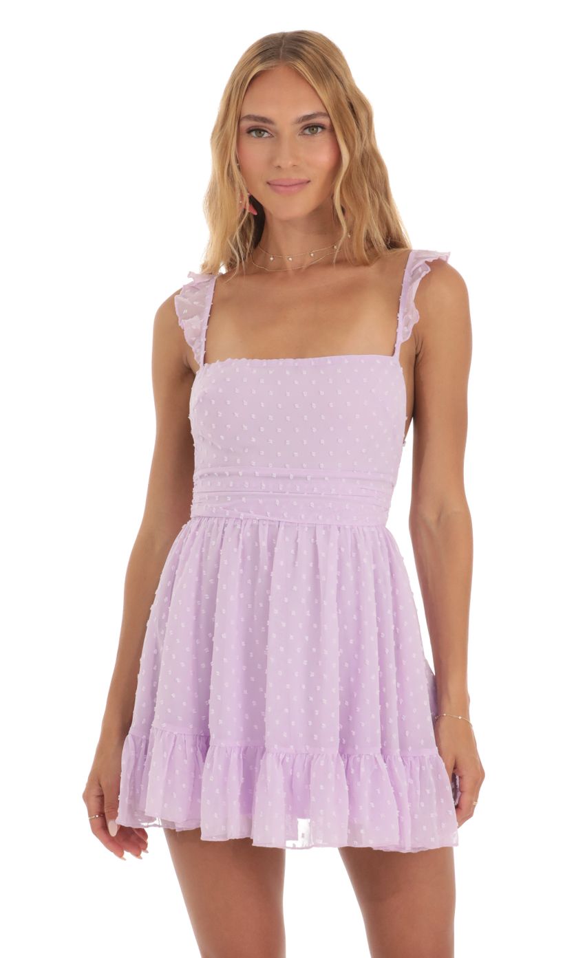 Picture Aldina Dotted Fit and Flare Dress in Purple. Source: https://media.lucyinthesky.com/data/May23/850xAUTO/0b41c7ee-478c-411f-a4cc-7c23a271e05b.jpg