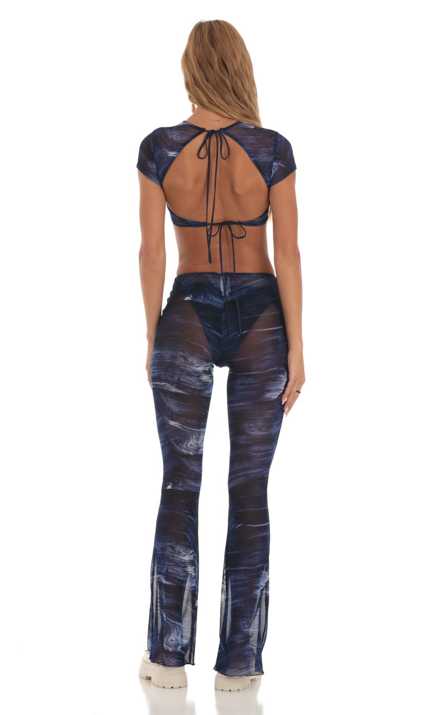 Picture Maybelline Mesh Two Piece Pant Set in Navy Swirl. Source: https://media.lucyinthesky.com/data/May23/850xAUTO/43d56895-dc3b-402f-b672-9f3aaeb7c1e9.jpg