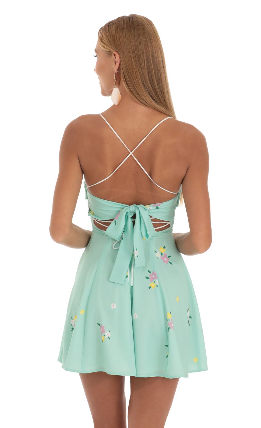 Dora A-Line Dress in Mint Floral Print | LUCY IN THE SKY