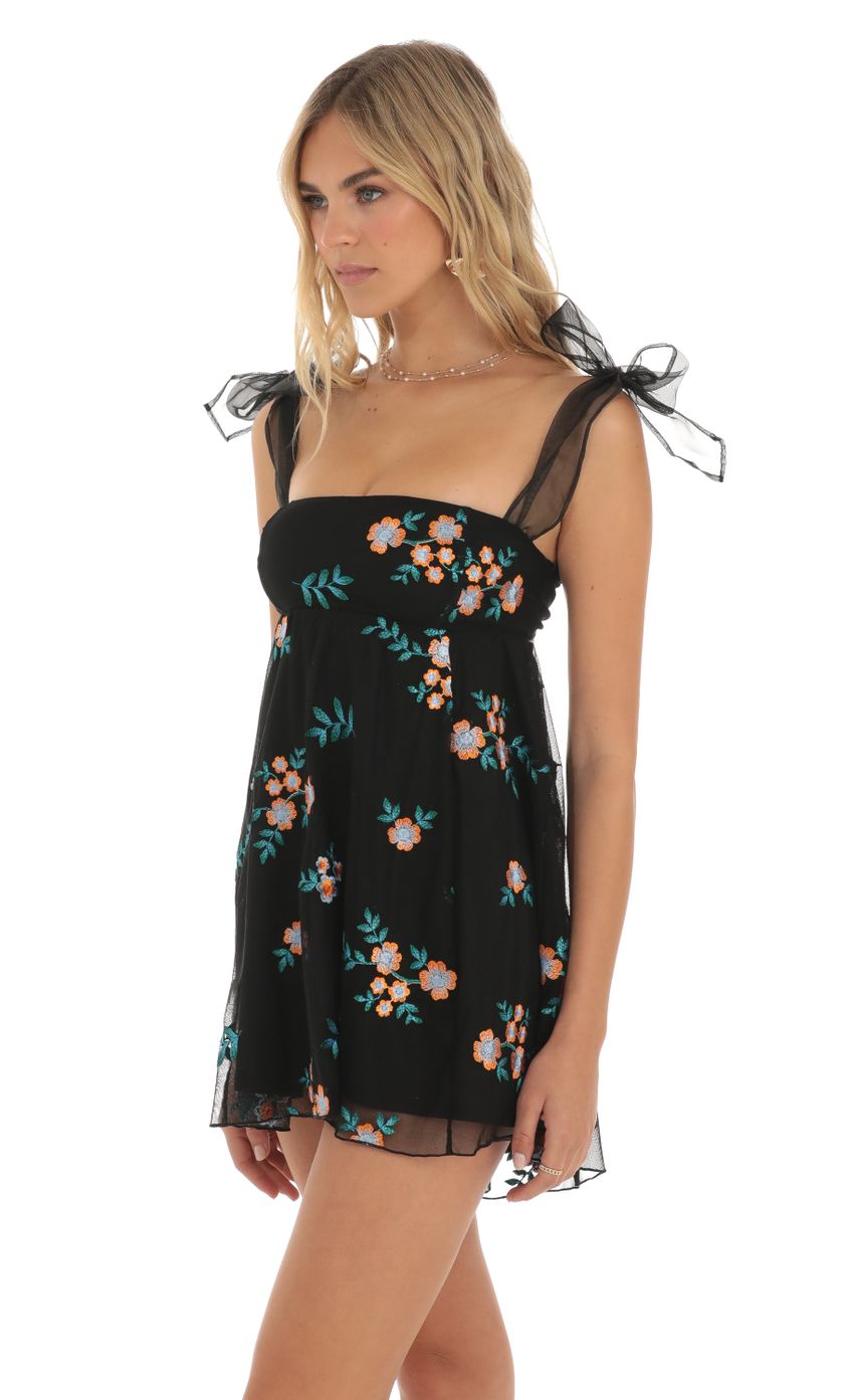 Ryleigh Floral Embroidered BabyDoll Dress in Black LUCY IN THE SKY