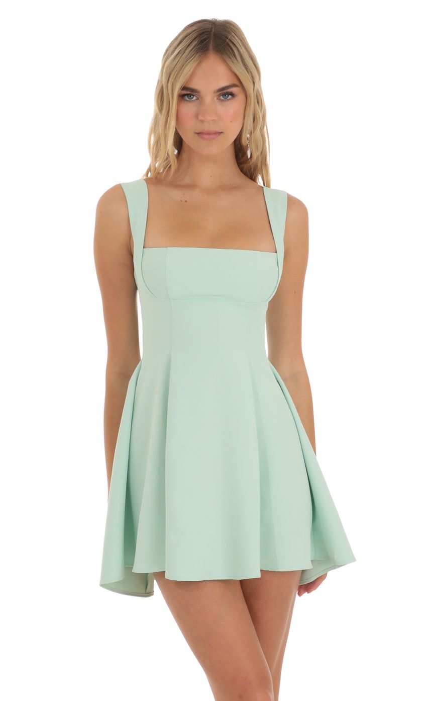 Picture Foxie Fit and Flare Dress in Mint Green. Source: https://media.lucyinthesky.com/data/May23/850xAUTO/5ec55093-dcf8-48fb-aea7-50ed1a650d20.jpg