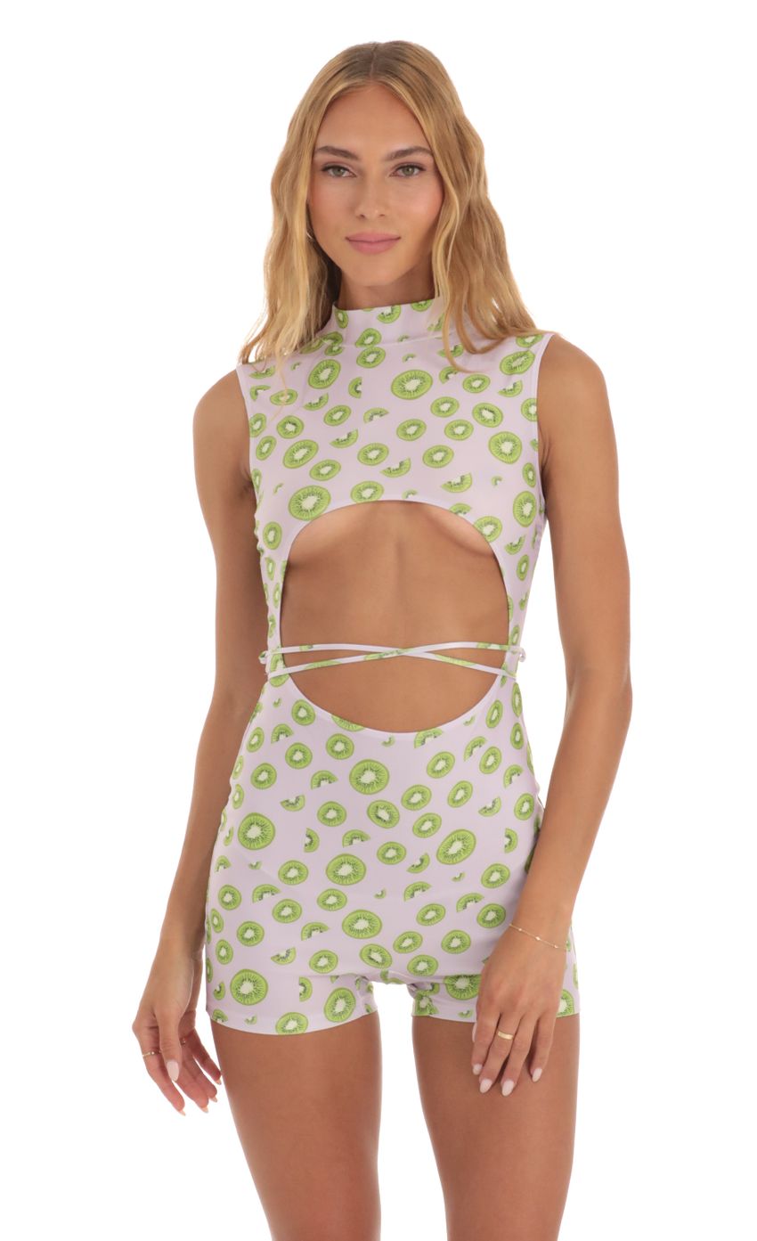 Picture Keily Kiwi Cutout Romper in Purple. Source: https://media.lucyinthesky.com/data/May23/850xAUTO/7b1be637-14ab-413e-81a7-7c569a8a783f.jpg