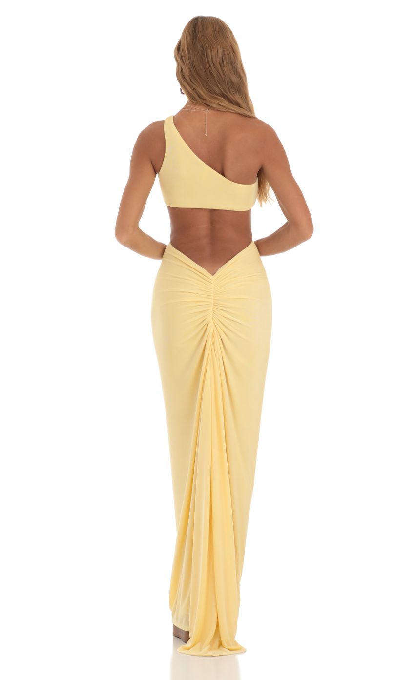 Picture Keziah One Shoulder Two Piece Maxi Skirt Set in Yellow. Source: https://media.lucyinthesky.com/data/May23/850xAUTO/7c5eb306-b70c-4734-a76d-ac7302b46542.jpg