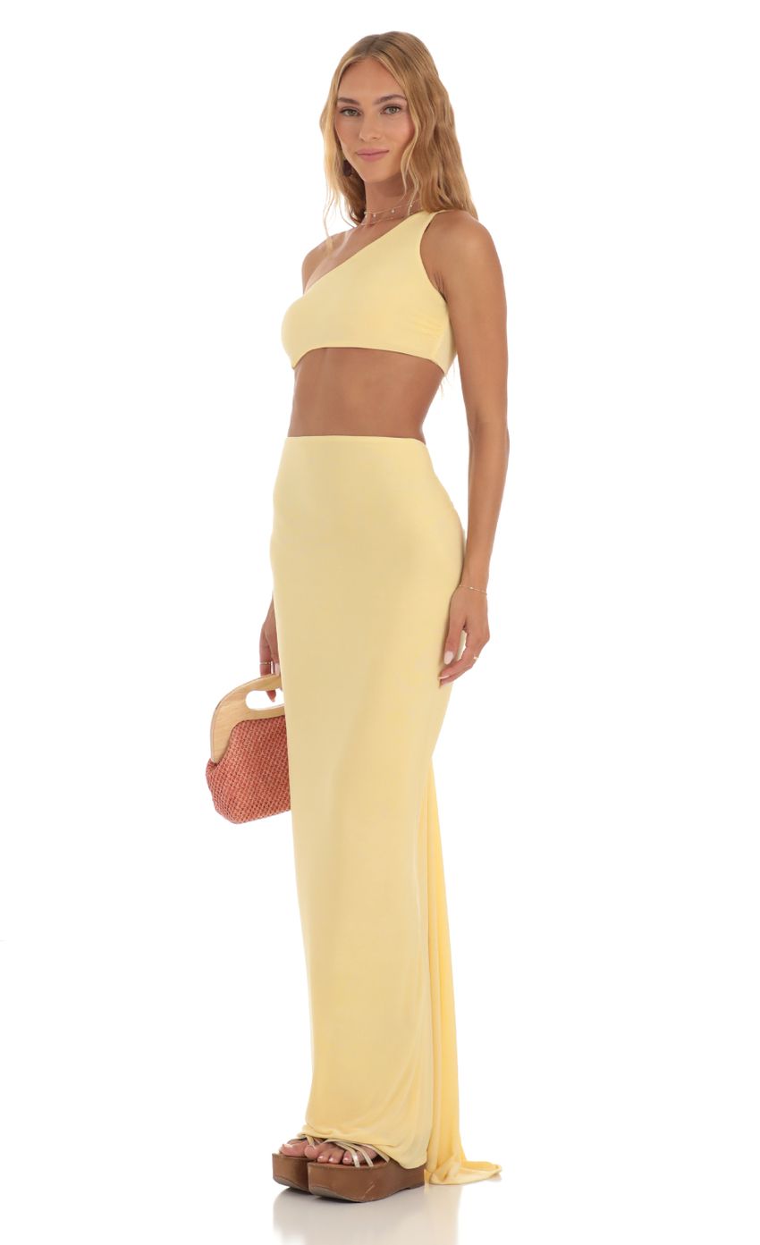 Picture Keziah One Shoulder Two Piece Maxi Skirt Set in Yellow. Source: https://media.lucyinthesky.com/data/May23/850xAUTO/8b2b29d1-2152-4f6c-b446-2d83341027dc.jpg