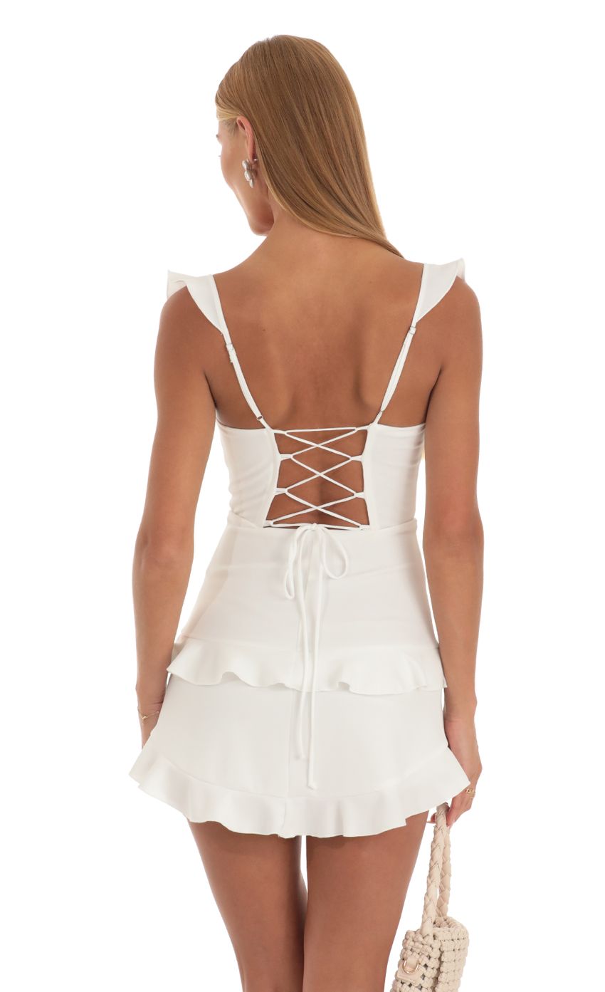 Picture Brandi Ruffle Corset Dress in White. Source: https://media.lucyinthesky.com/data/May23/850xAUTO/8faa3652-8fd3-4a32-b877-0b73dccff249.jpg
