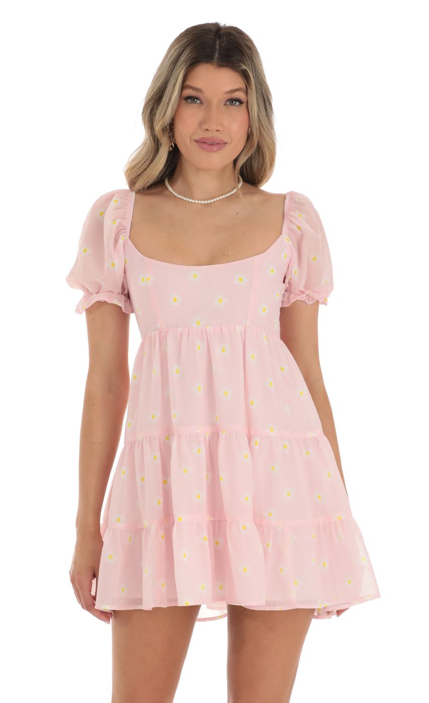 Picture Gloria Fit and Flare Dress in Floral Pink. Source: https://media.lucyinthesky.com/data/May23/850xAUTO/8fd10957-b115-4d90-9f64-701d6410c891.jpg