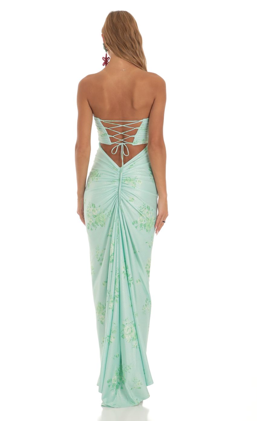 Picture Macey Foiled Foiled Corset Strapless Dress in Turquoise. Source: https://media.lucyinthesky.com/data/May23/850xAUTO/90b1833f-deb3-47cc-bc56-101193352c6d.jpg