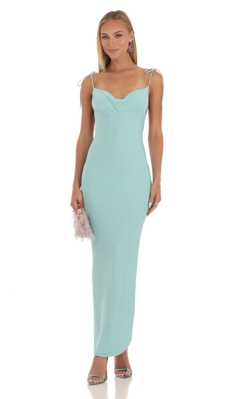 Picture Torin Slinky Back Slit Maxi Dress in Aqua. Source: https://media.lucyinthesky.com/data/May23/850xAUTO/95a69f93-0c8e-483f-876c-3bc318d73a69.jpg