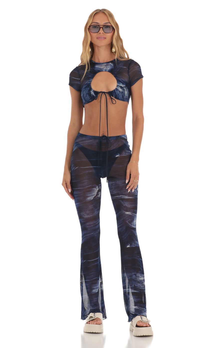 Picture Maybelline Mesh Two Piece Pant Set in Navy Swirl. Source: https://media.lucyinthesky.com/data/May23/850xAUTO/9eef6a36-1a55-469e-bfa2-7b70eeb0c7ed.jpg