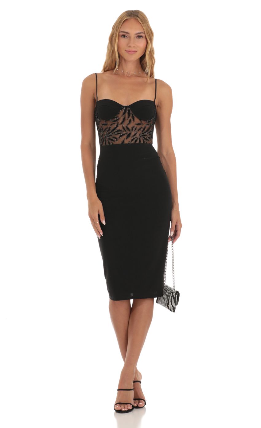 Picture Ayaka Mesh Shimmer Cutout Midi Dress in Black. Source: https://media.lucyinthesky.com/data/May23/850xAUTO/abcff6e3-ed48-4691-960f-24f18d8a72d5.jpg