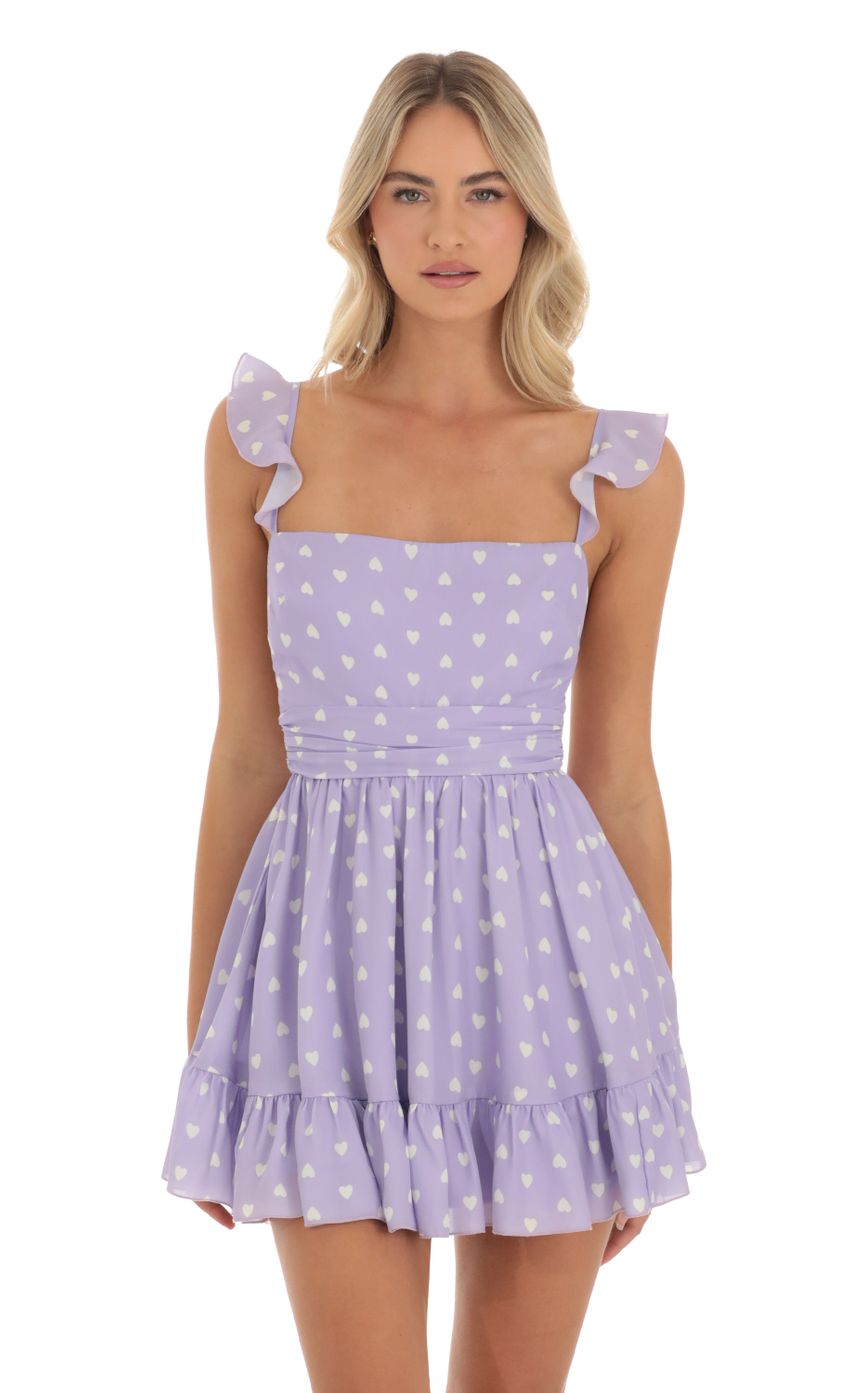 Picture Aldina Heart Fit and Flare Dress in Purple. Source: https://media.lucyinthesky.com/data/May23/850xAUTO/c22ba4a4-520f-448d-bab0-3f84f0bca08b.jpg