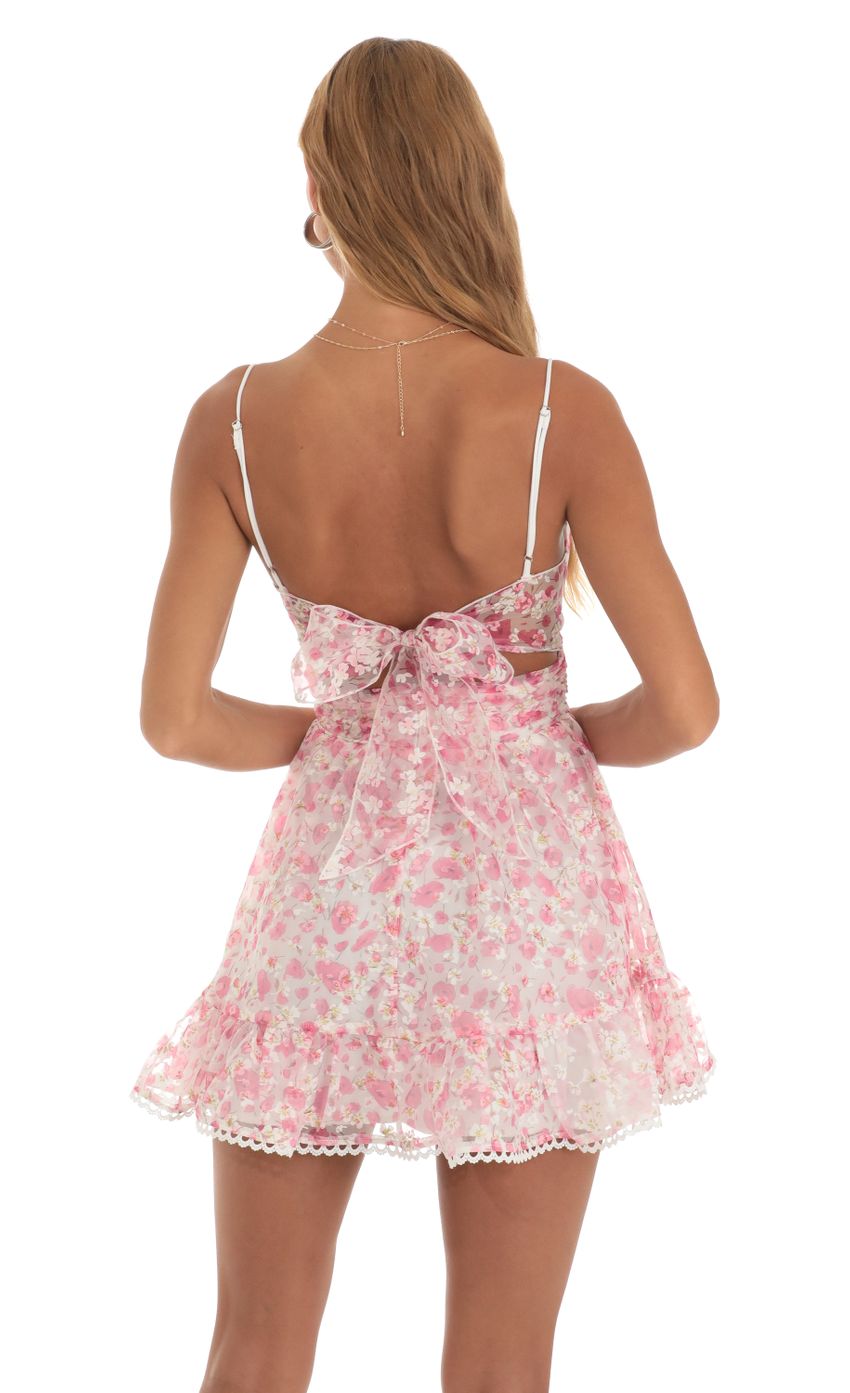 Picture Rory Shimmer Floral Mini Dress in Pink. Source: https://media.lucyinthesky.com/data/May23/850xAUTO/d7cfe727-213f-48c3-aac1-6590e5fbd534.jpg
