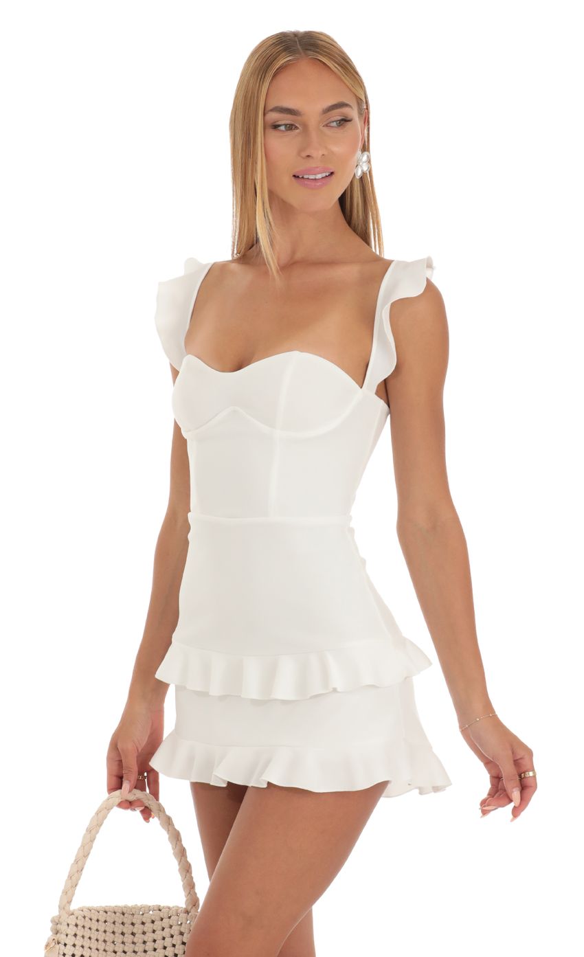 Picture Brandi Ruffle Corset Dress in White. Source: https://media.lucyinthesky.com/data/May23/850xAUTO/f4398c67-899d-458b-b74f-a20edde42a18.jpg