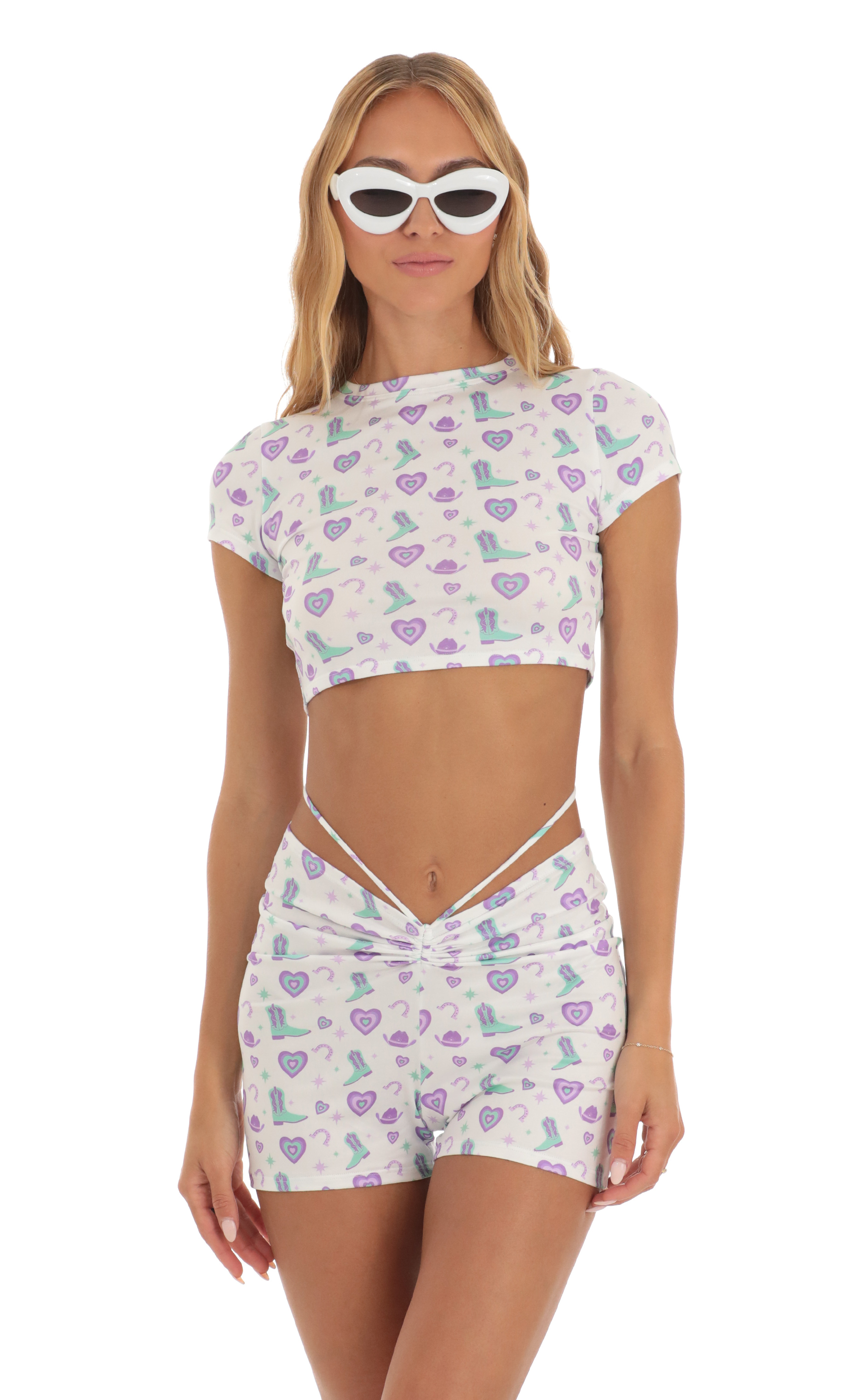 Kass Cowgirl Print Two Piece Set in White