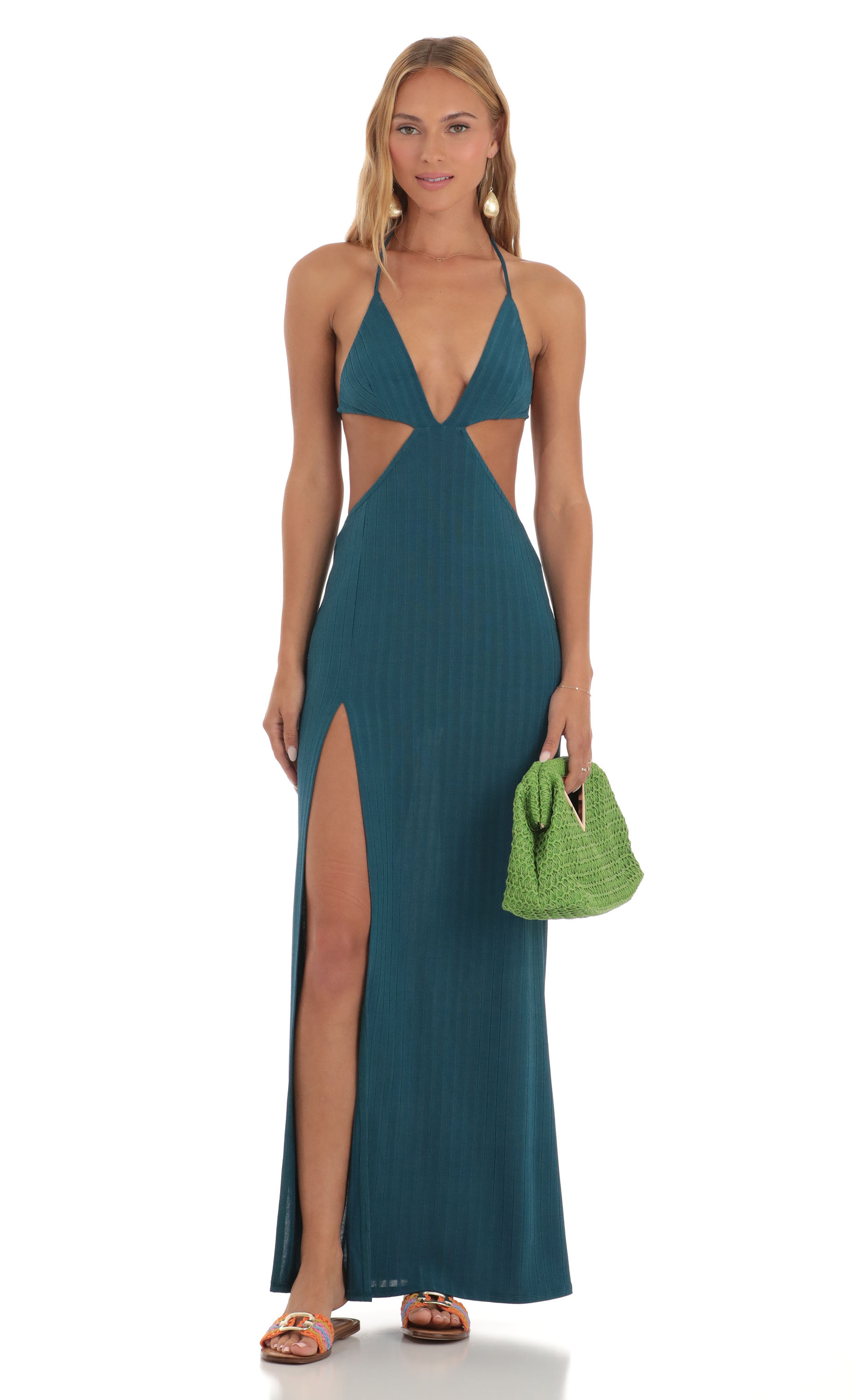 Tana Striped Bikini Cutout Maxi Dress in Blue