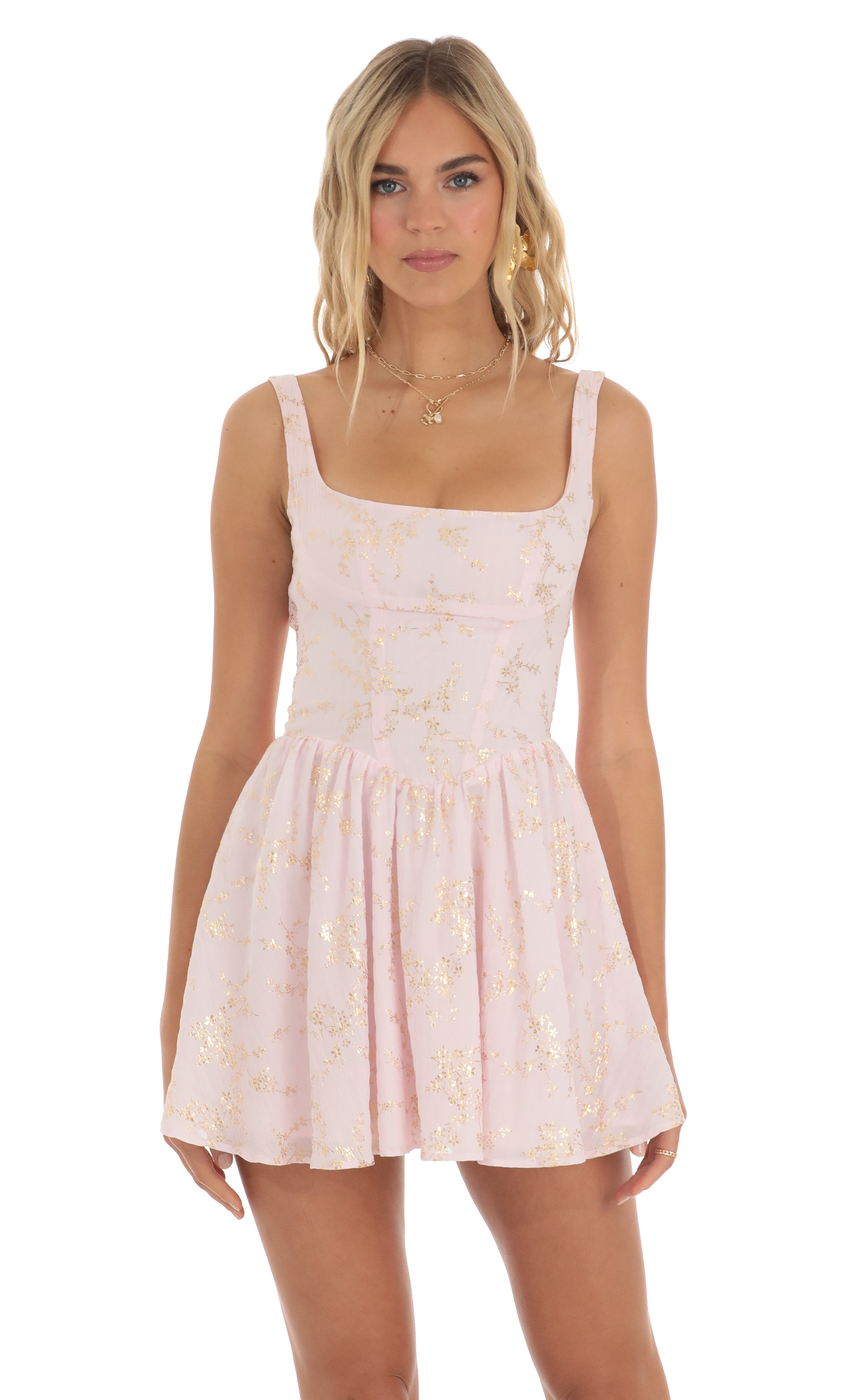 Indiana Floral Shimmer Mini Dress in Pink